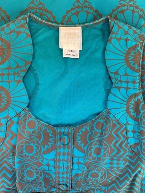 Anna Sui for Anthropologie Turq and Brown Floral Chevron Sleeveless Dress Top